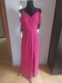 Długa różowa sukienka z krótkim rękawem ASOS