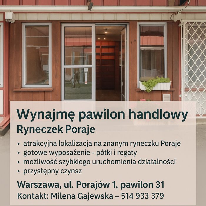 Wynajmę pawilon handlowy – Warszawa, ul. Porajów 1 (ryneczek Poraje)