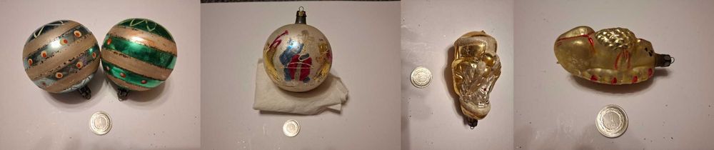 Bombki choinkowe stare, szklane, ręcznie robione, 150 szt.