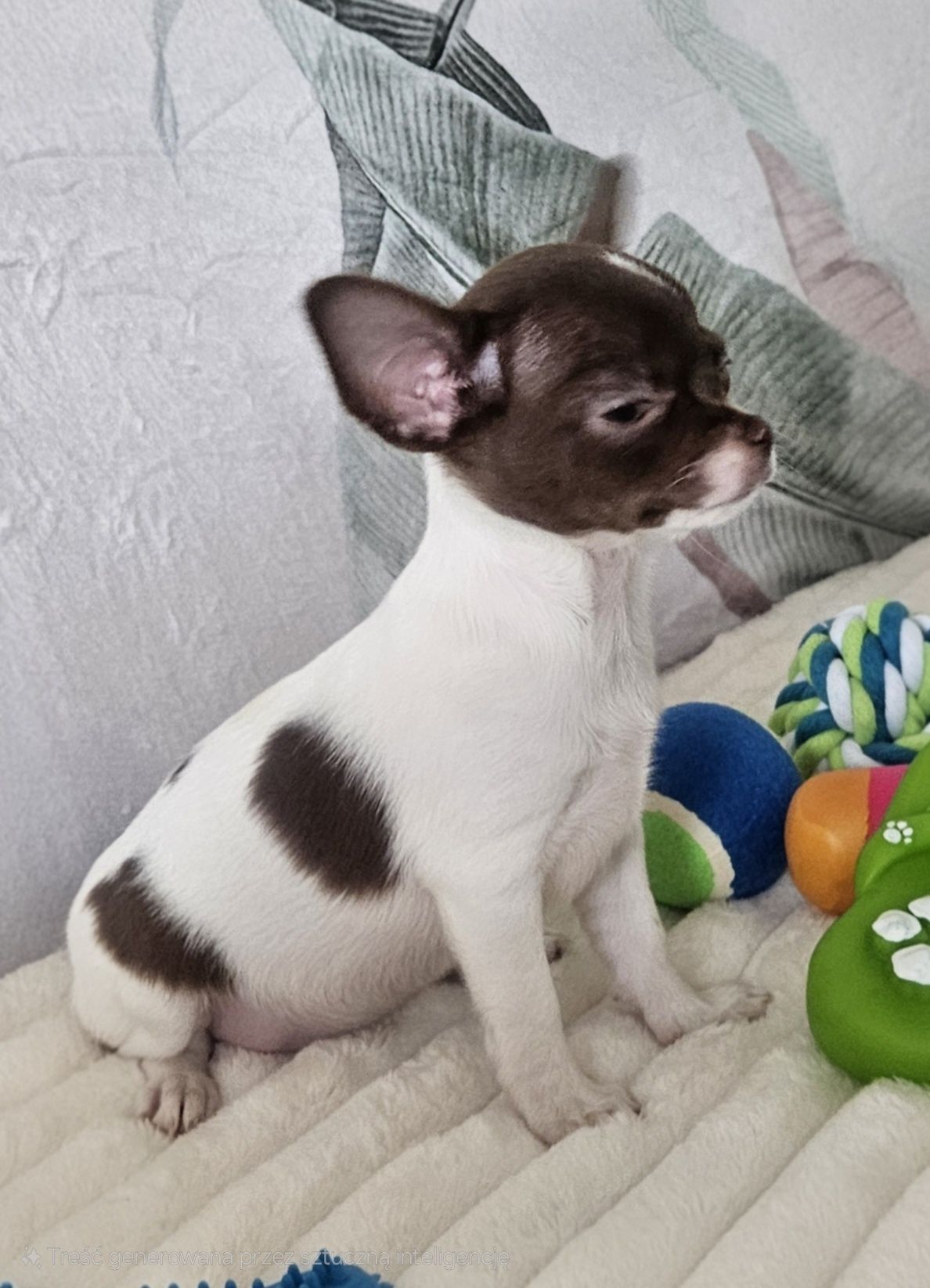 Chihuahua śliczna biało czekoladowa suczka gotowe do odbioru