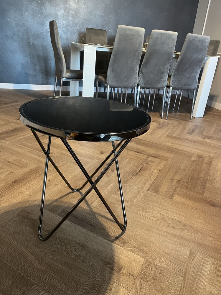 Stolik glamour do salonu, czarne szklo, nikiel, Amin