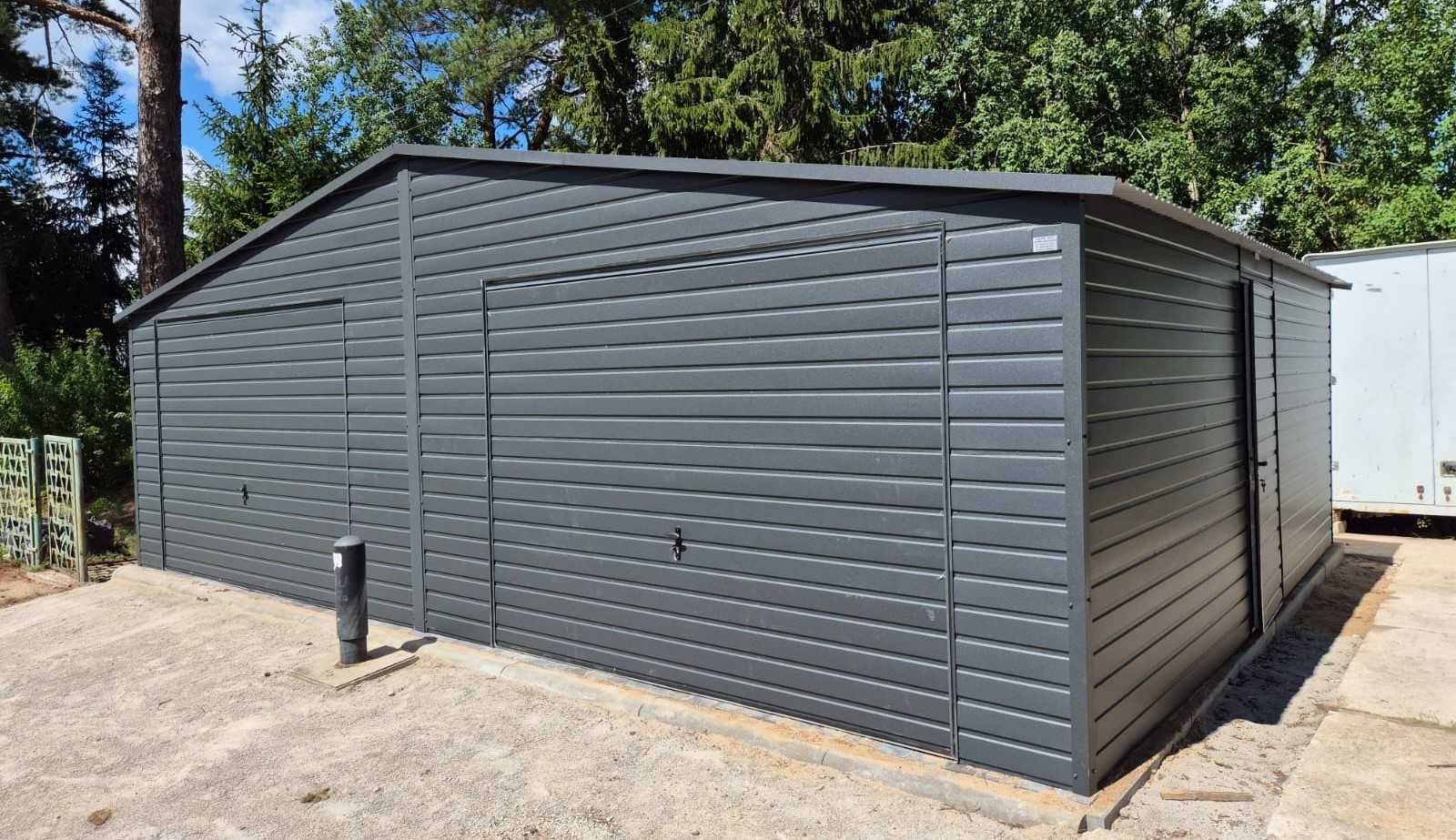 Garaż blaszany 6x6 blaszak DREWNOPODOBNY DACH DWUSPADOWY