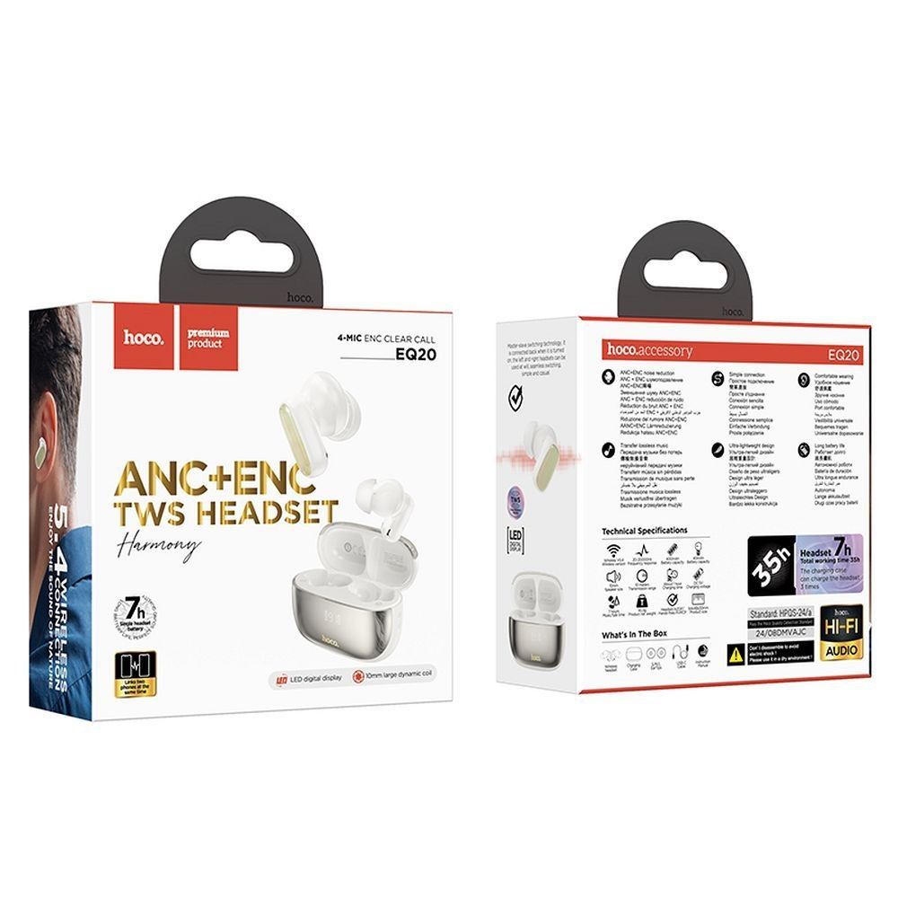 HOCO słuchawki bezprzewodowe bluetooth TWS ANC + ENC EQ20 białe