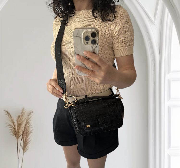 Daag torebka mini Madeline czarna crocco skóra naturalna