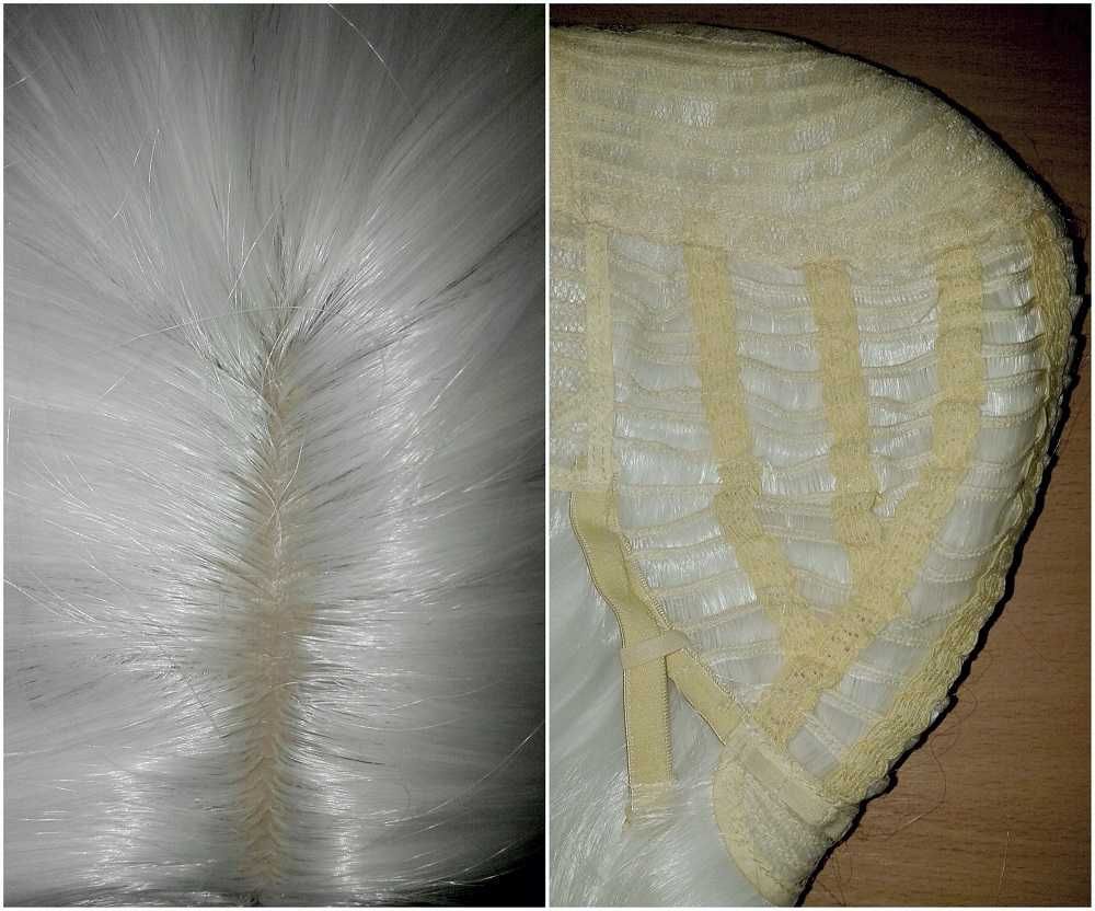 Biała peruka falowana karbowana z przedziałkiem krótka cosplay wig