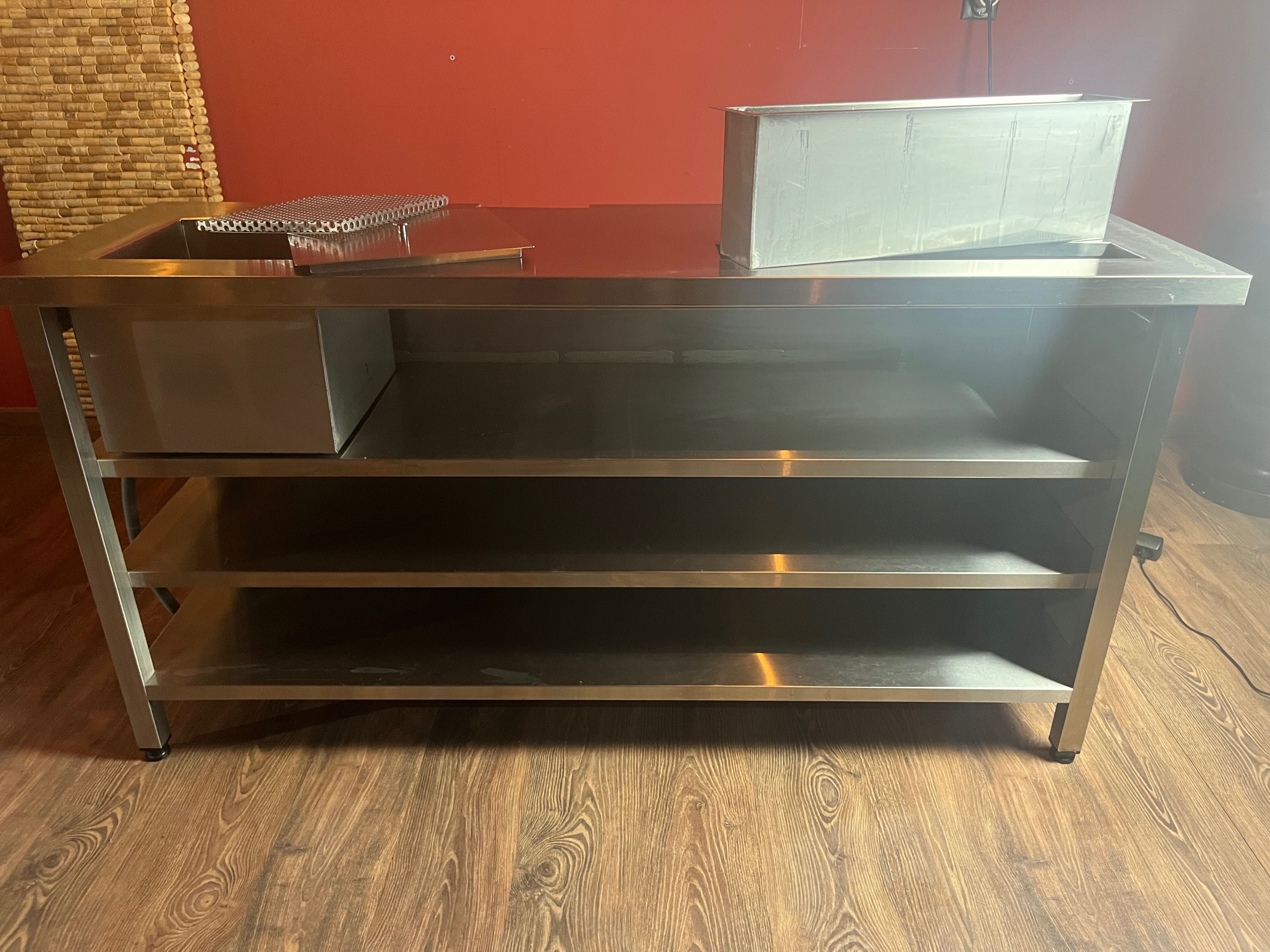 Bancada inox prateleiras cuba gelo e suporte para bebidas bar