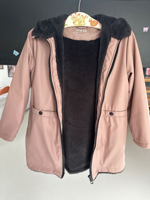 Kurtka Zara rozmiar 140 cm size 10 dziewczynka różowy guma futerko