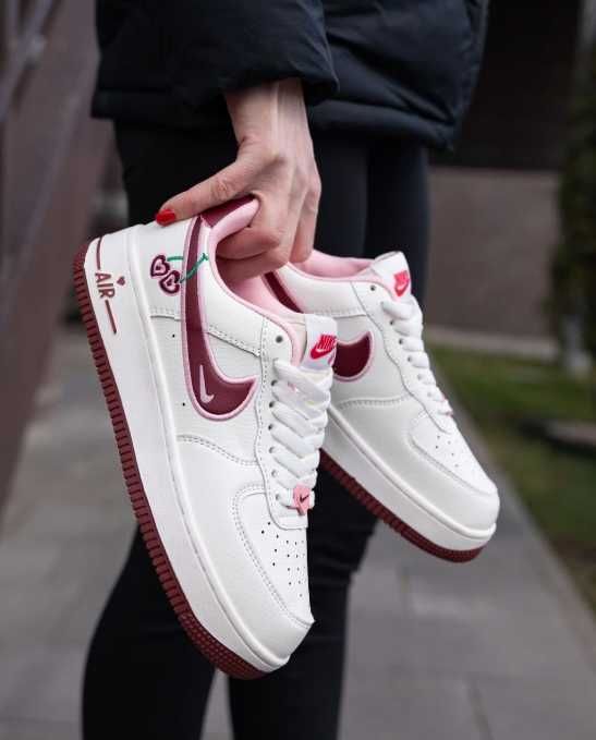 Кроссовки женские Nike Air Force 1 Low Cherry кожаные белые вишни