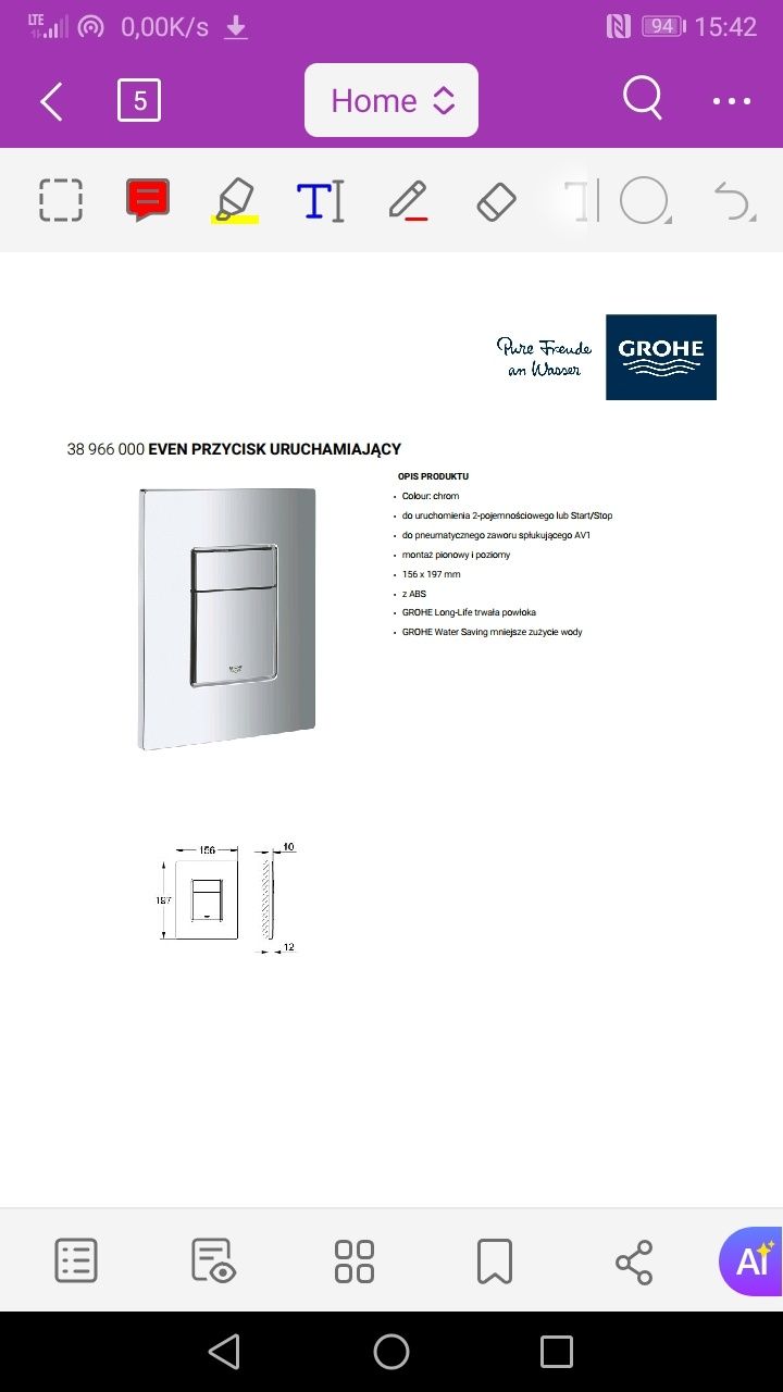EVEN Grohe przycisk uruchamiający spłukający 66514