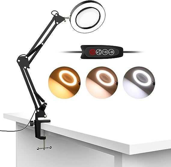 MoKo Lampa z lupą LED, 5-krotna lupa ze światłem, 3 tryby kolorów