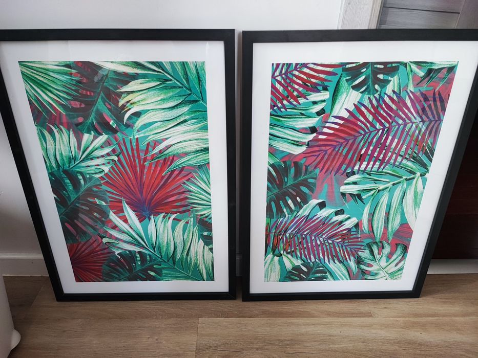 2 plakaty motyw roślinny monstera palma ramka szkło