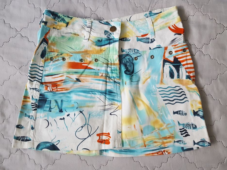 Spódniczka jeansowa wzorzysta morskie wzory żaglówki na lato 36/S