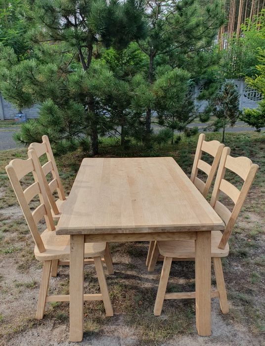 Komplet dębowy, drewniany, zestaw stół z krzesłami, oczyszczony.,