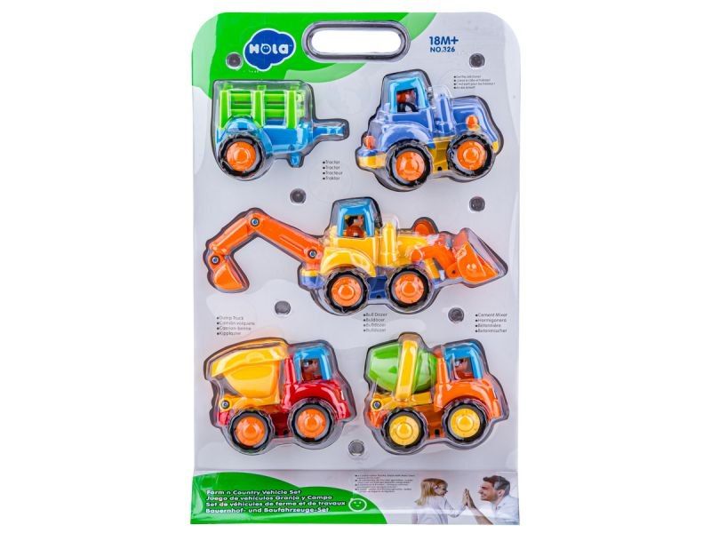 Zestaw 4 Pojazdów Z Napędem, Pojazdy Budowlane, Traktor, Koparka,