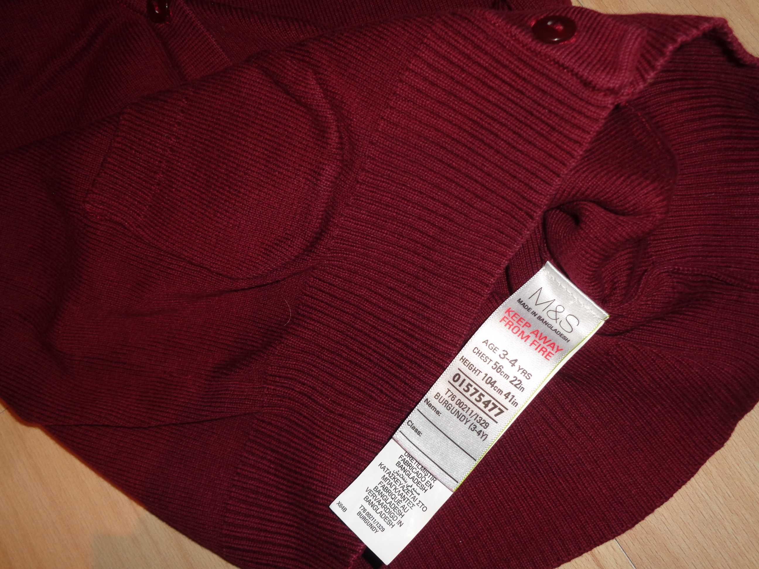 M&S Marks Spencer bordowa bluzka na guziki sweterek j.nowa 3-4 l.