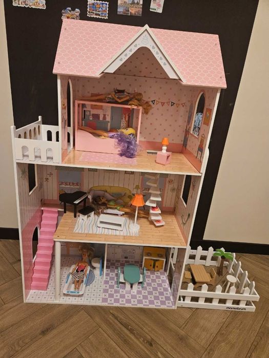 Domek dla Lalek XXL Drewniany z Tarasem i Światłem LED