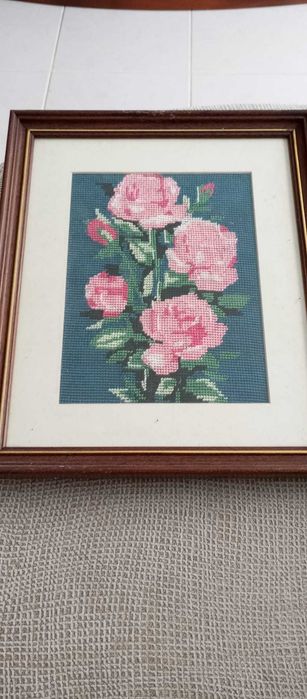 Quadro linho bordado