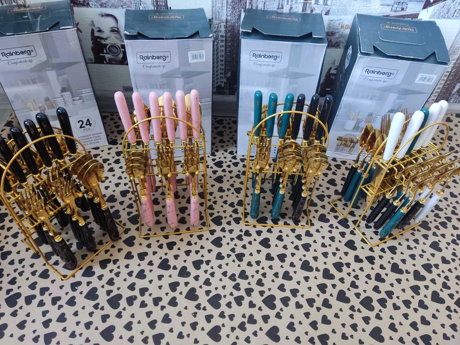 Набор 25 предметів золото з керамікою ложки вилки ножі