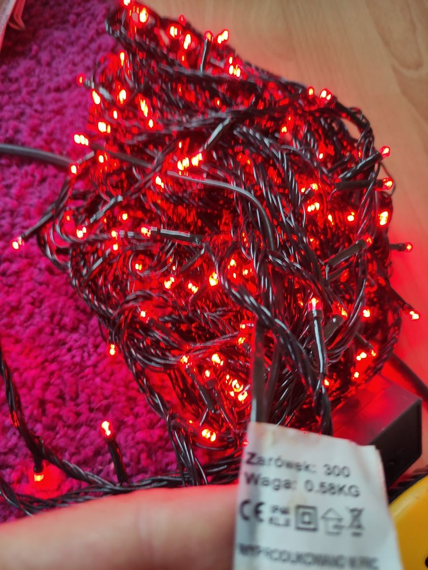 Światełka świąteczne LED, czerwone, 300 diód
