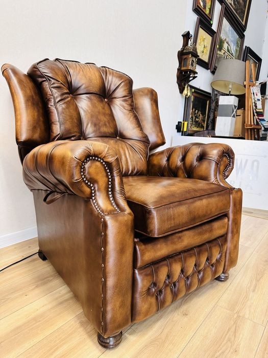 Angielski fotel uszak chesterfield RELAX ze skóry SPRINGVALE :)