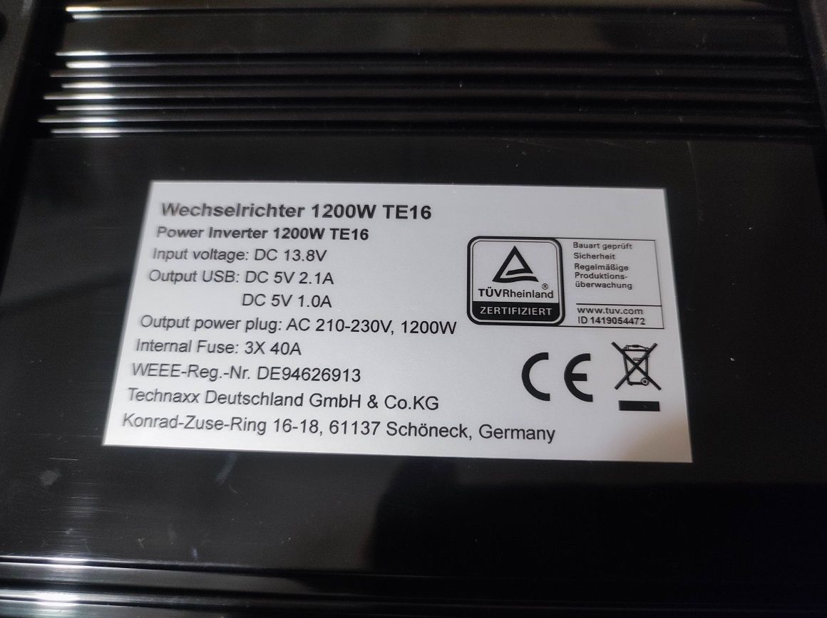 Інвертор Technaxx TE16 1200W/2400W з Німеччини