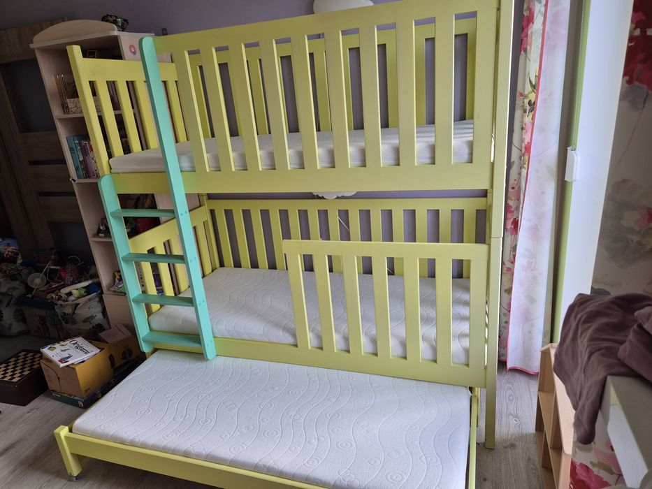 Łóżko piętrowe z dostawką 70x170 - kolor limonka