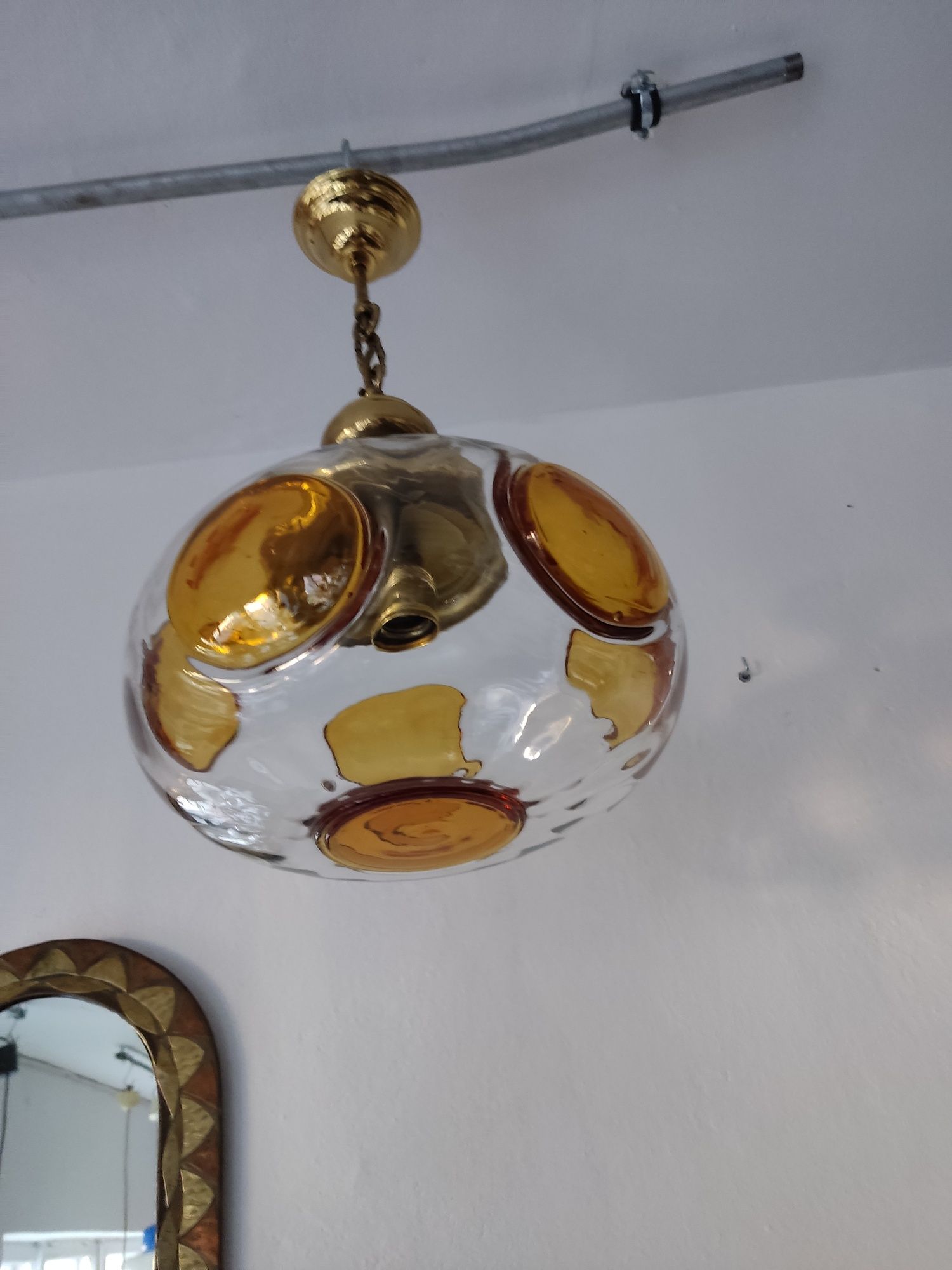 Lampa wisząca lata 70 te Austria żyrandol szkło mosiądz vintage