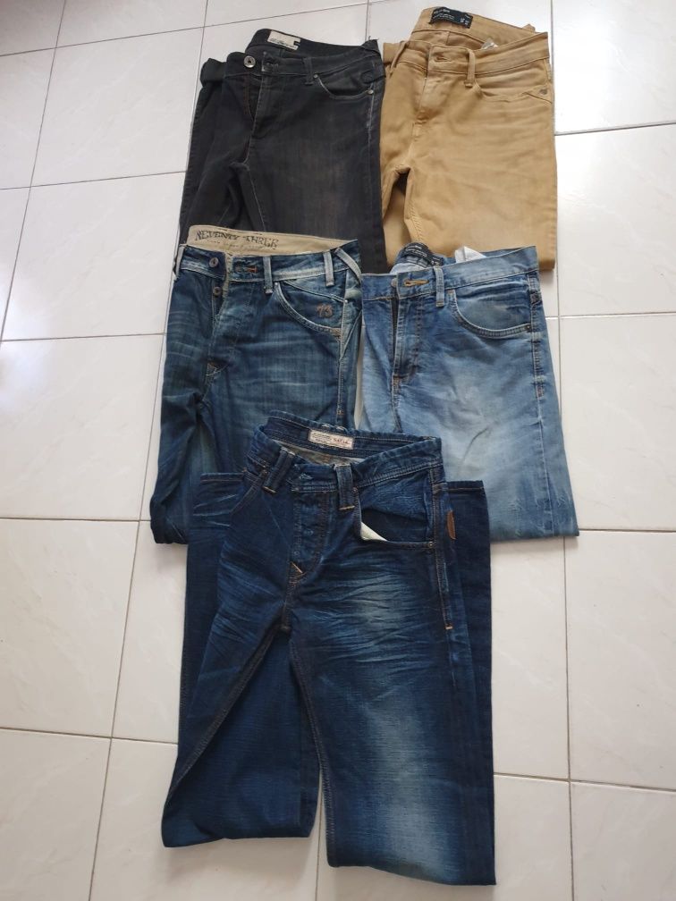 Calças ganga, calças chino, jeans, Pepe jean, etc