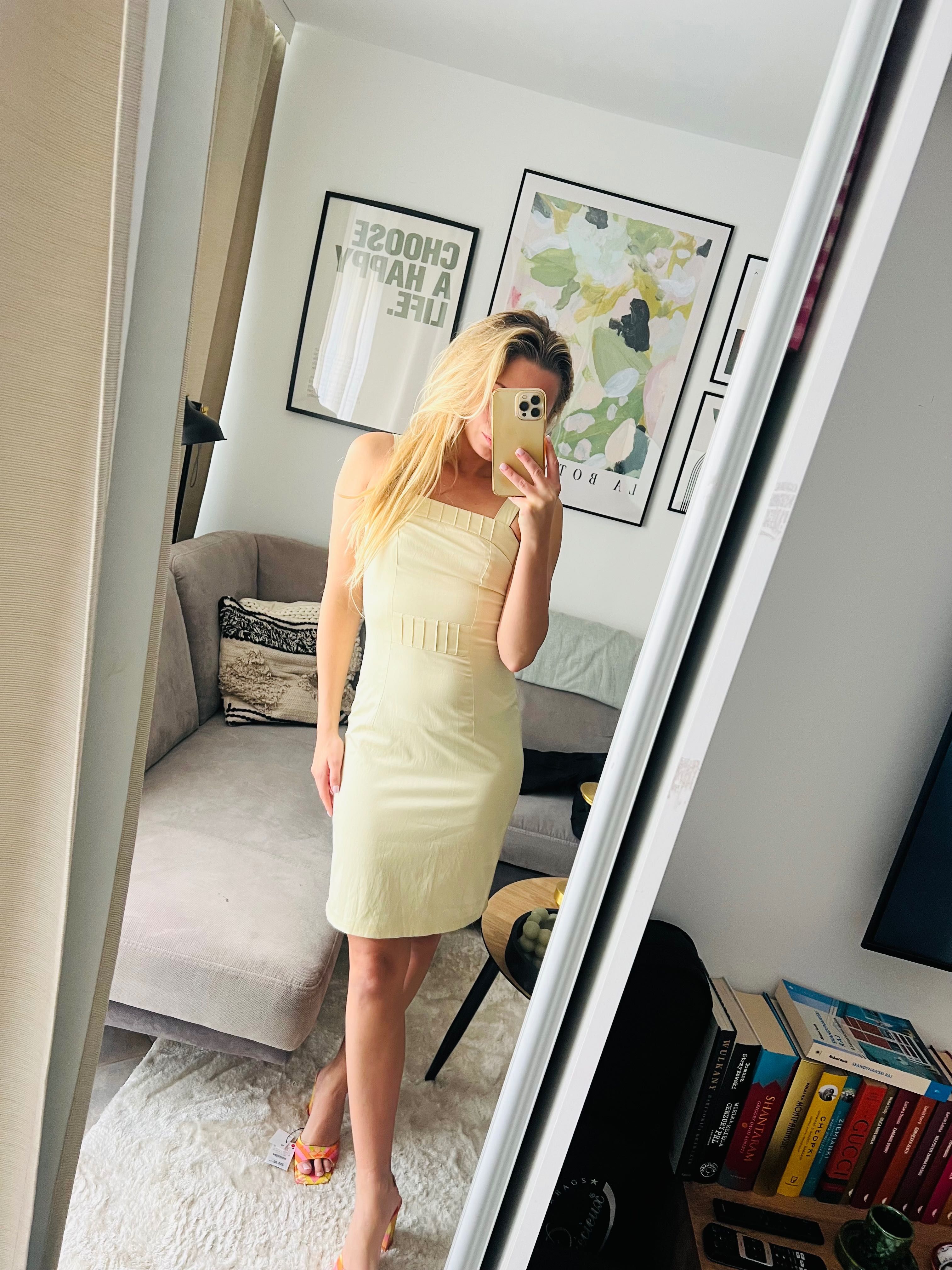 Sukienka midi przed kolano XS/34 bananowa H&M