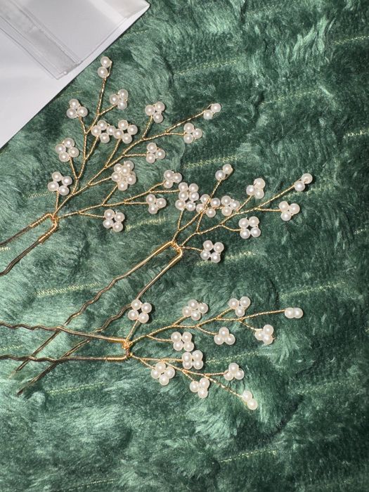 Ozdoba do włosów wsuwka perełki perły złota ślub wesele