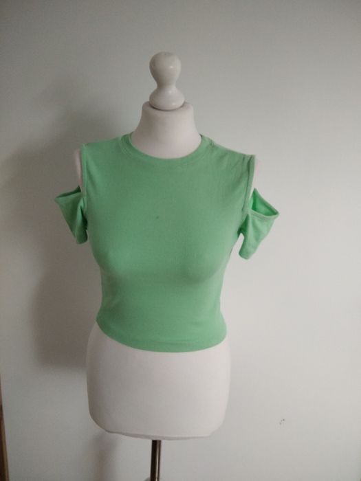 Neonowy zielony prążkowany crop top House Brand 38 M