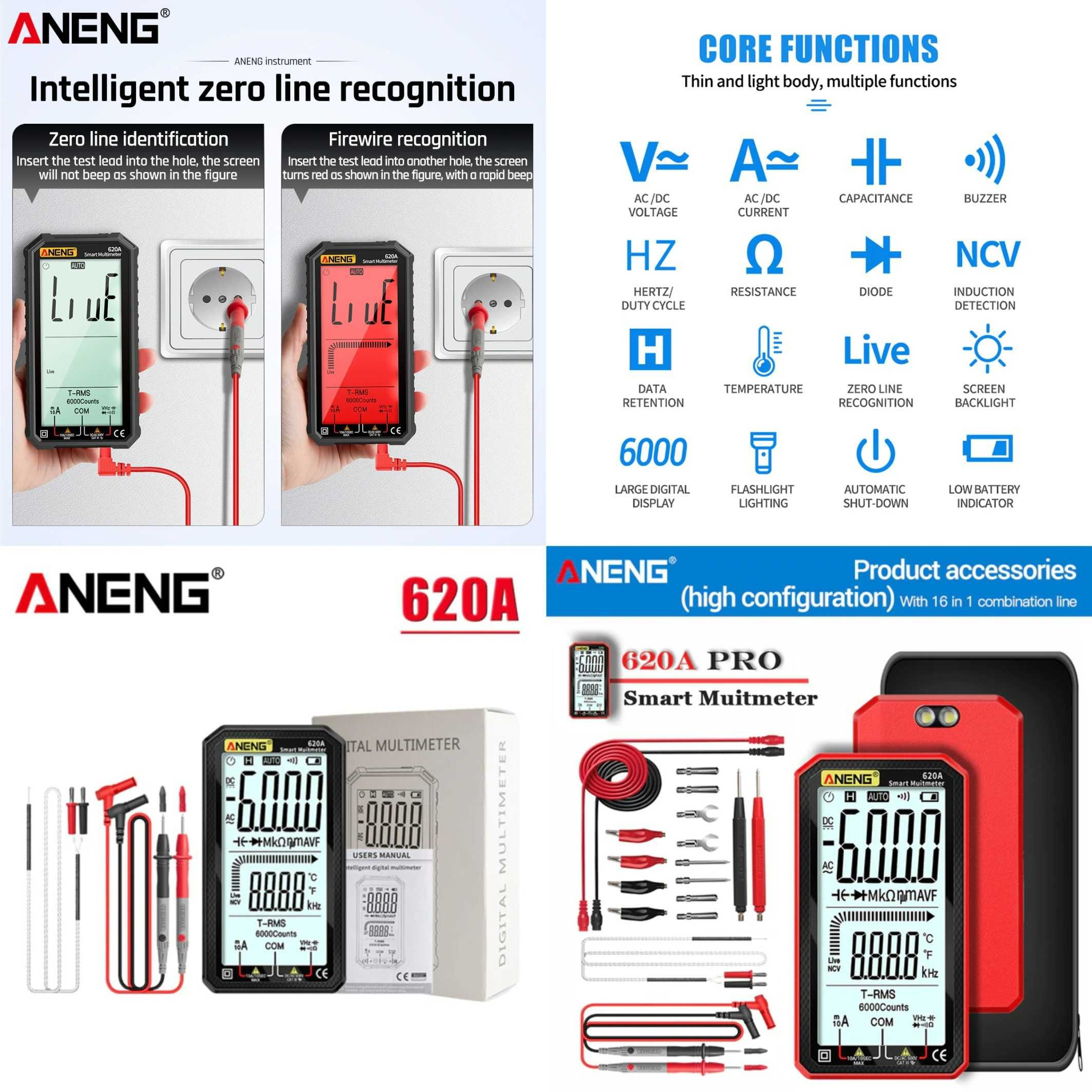 ANENG 620A 681 682 и 683 Smart тестер мультиметр AC/DC, NCV, R/C/D/t/f