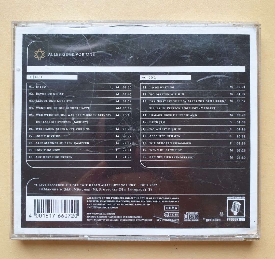 2x CD Xavier Naidoo Alles Gute vor Uns Live on Tour