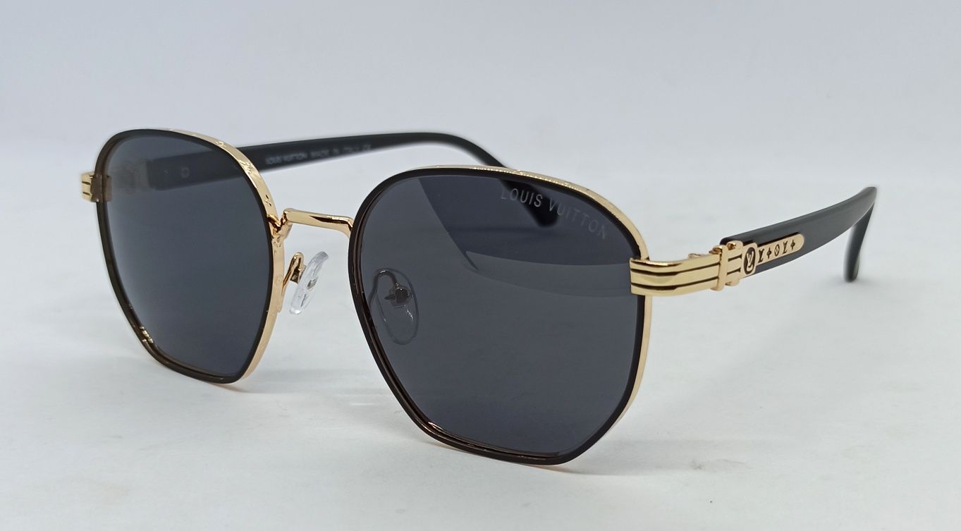 Louis Vuitton брендовые очки унисекс черные в золотом металле стильные