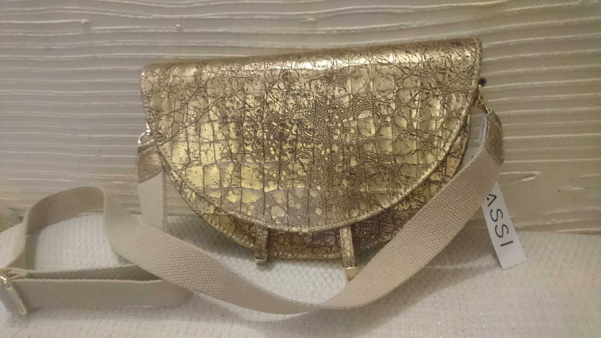 Nowa torebka CASSI włoska skórzana złota listonoszka