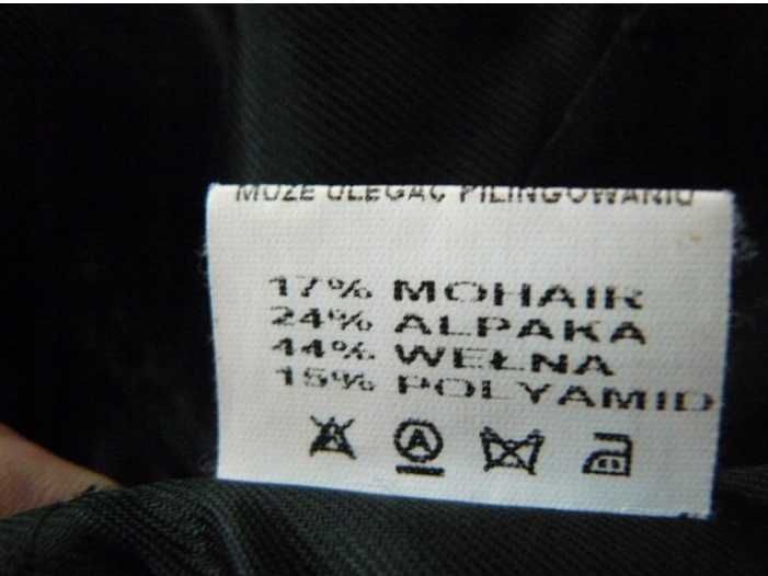 JARD płaszcz 48 black 44% wełna 24% alpaka mohair królik 120 cm pachy