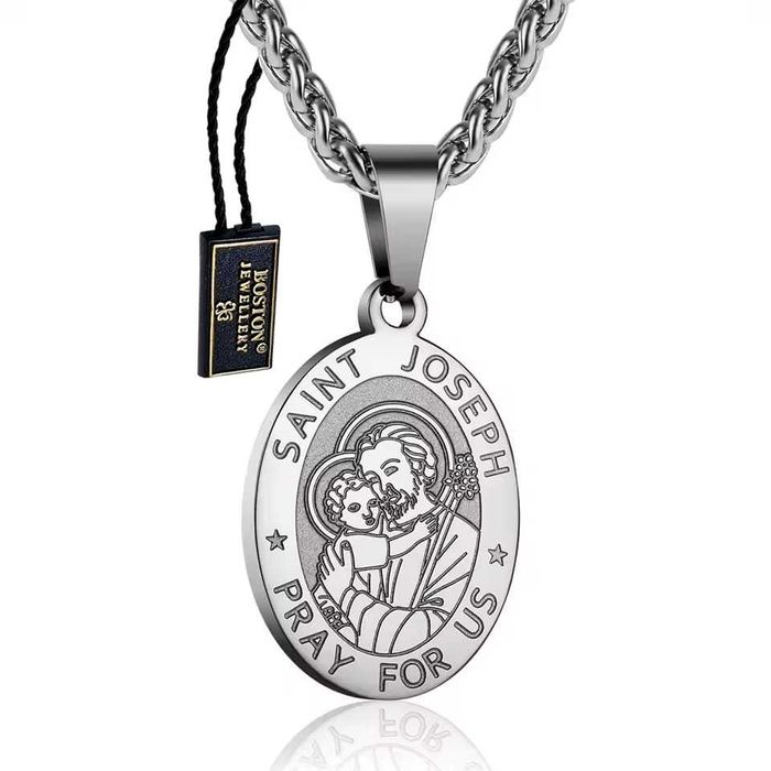 Czarny Łańcuszek z Medalikiem ze Świętym Józefem Splot Królewski 60cm
