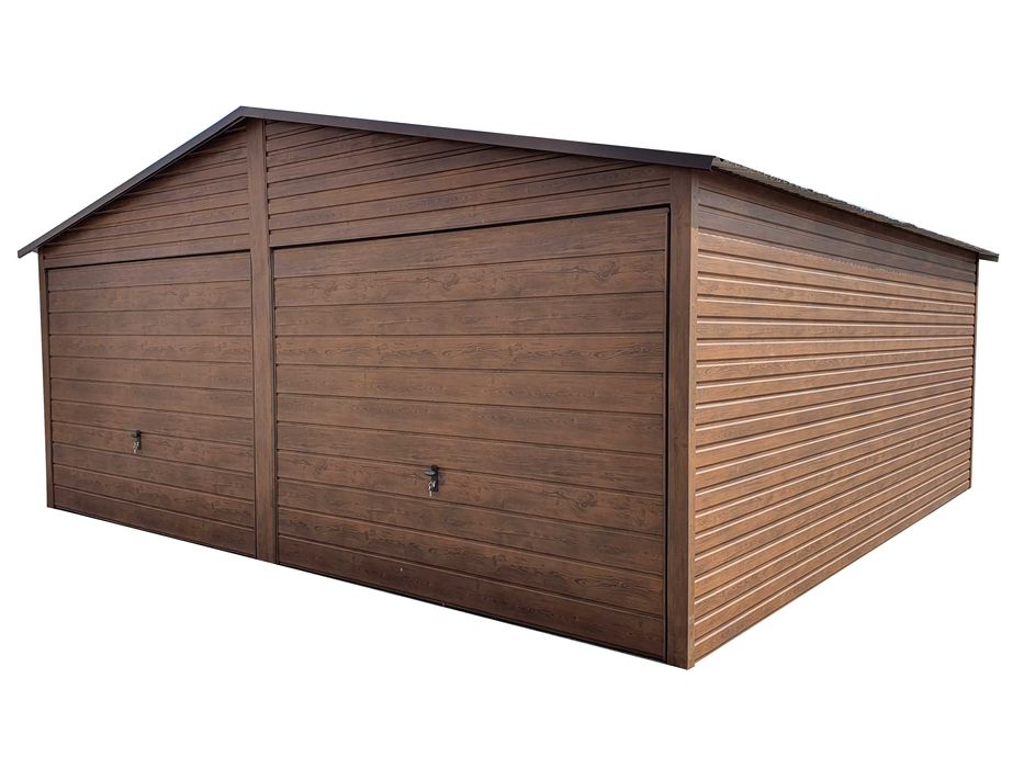 Garaż Blaszany 4x5 Wzmocniony drewnopodobny Panel poziomy PREMIUM