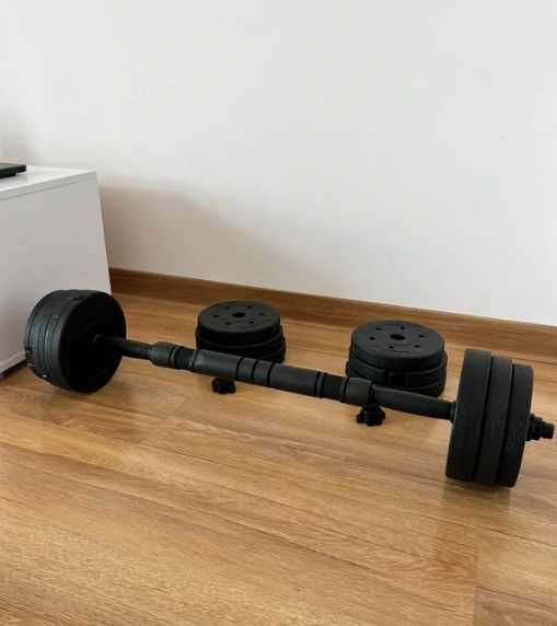 Hantle hantelki bitumiczne 2w1 zestaw 20kg 2x10kg + gryf sztanga