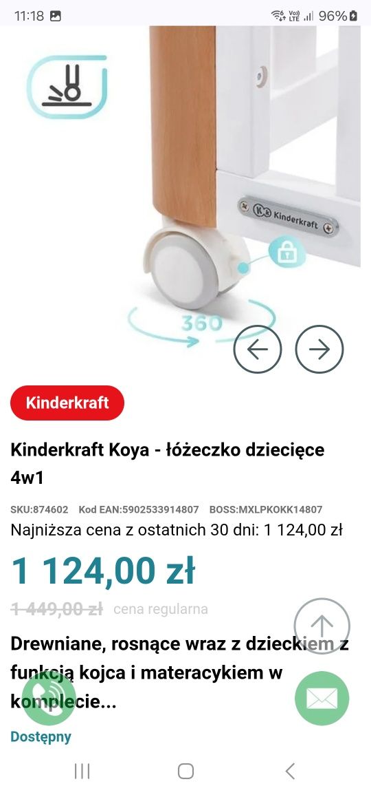 Łóżeczko niemowlęce używane + materac