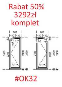 Okna ŁUK 2szt 880x2488 Antracyt 3 szyby