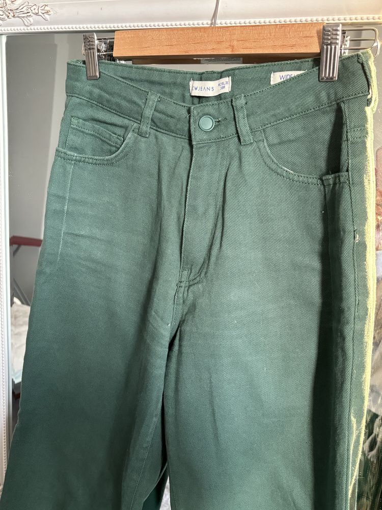 Джинси wide leg зеленого кольору прямі джинси