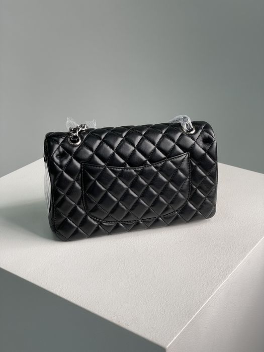 Сумка Chanel Classic 2.55 Medium Double Flap шкіра | чорна | срібло