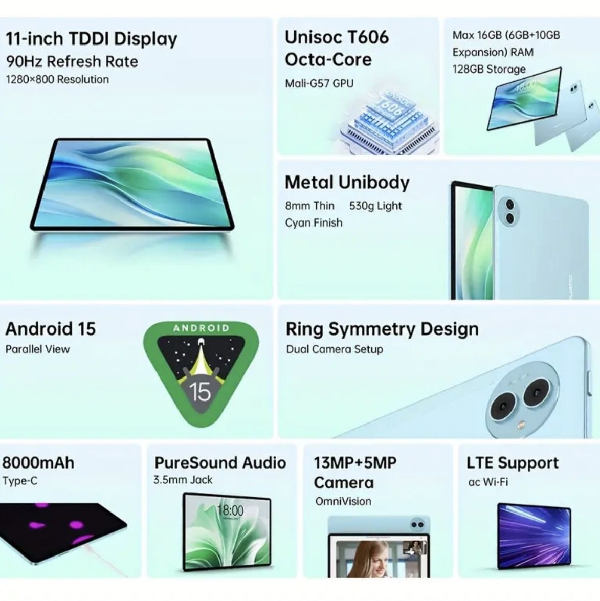 ТОП! Планшет Teclast P50 LTE 16(6+10)/128 Gb IPS 11" Нетбук Android 15