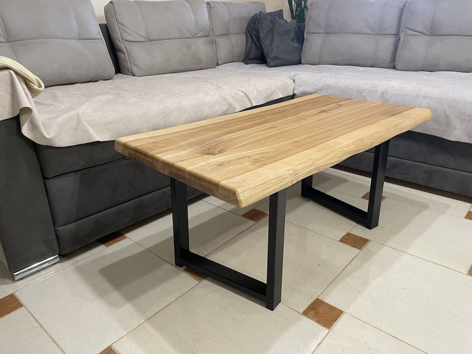 Журнальний столик в стилі лофт / натуральне дерево - металеві ніжки
