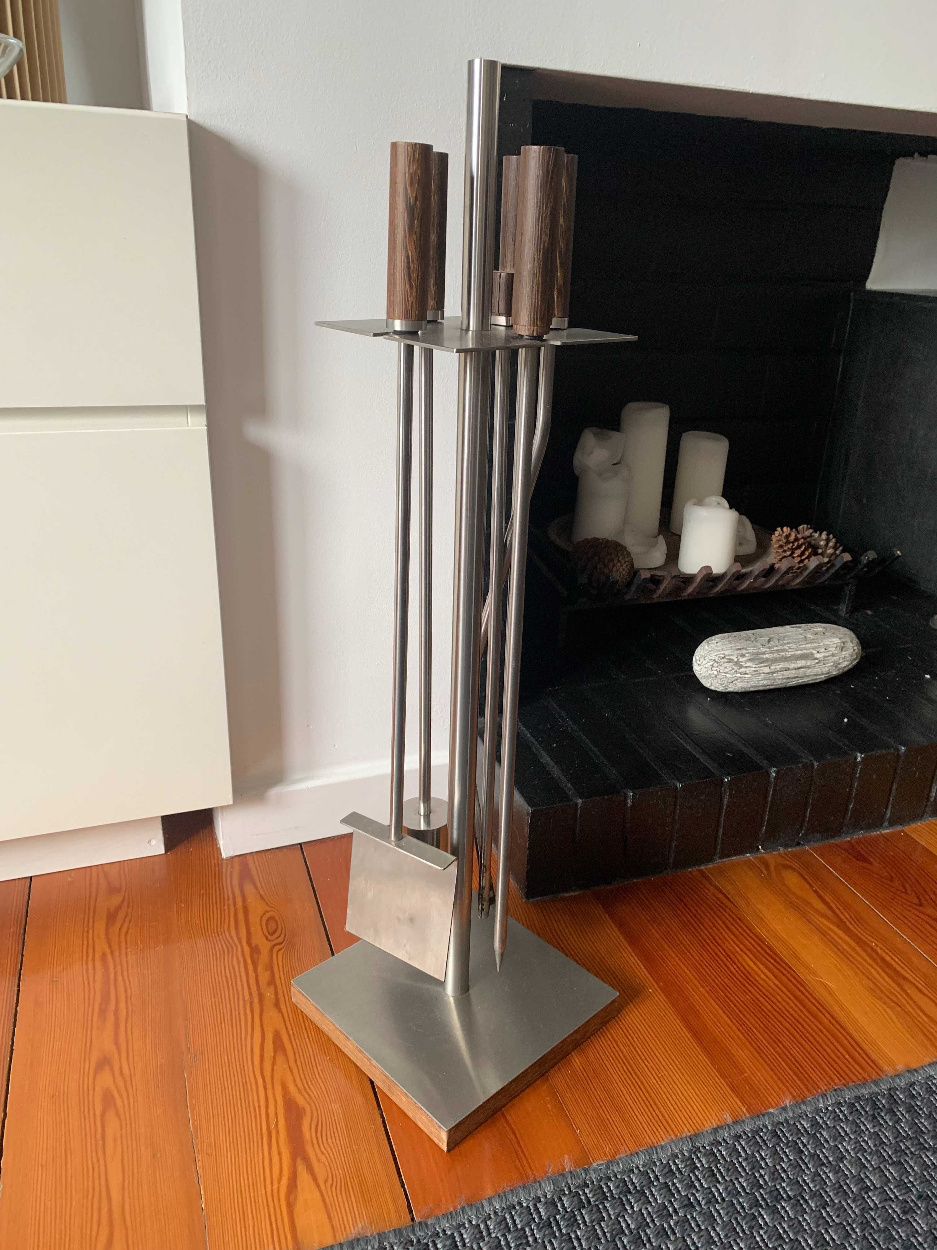 Conjunto de Utensílios para Lareira em Aço (quase novo)