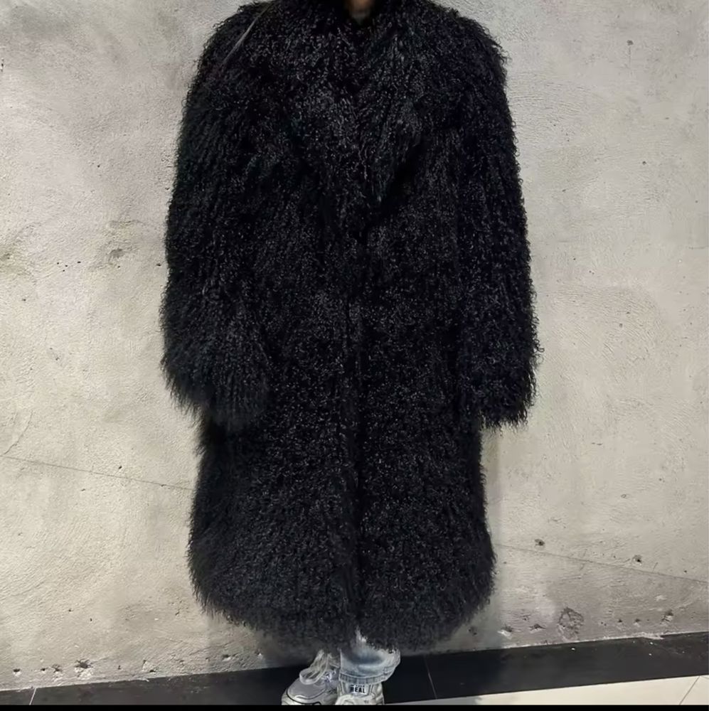 Kontantto plaszcz futro czarne naturalna lama xs-3xl