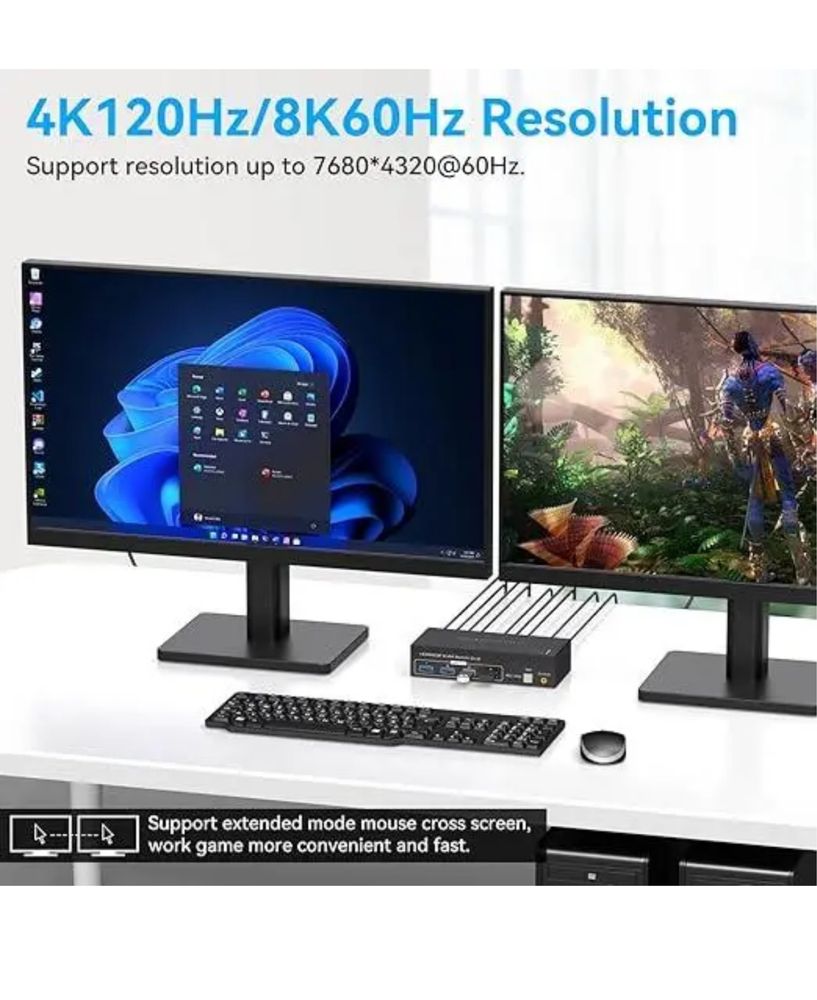 8k kvm-перемикач для двох моніторів hdmi&dp kvm switch