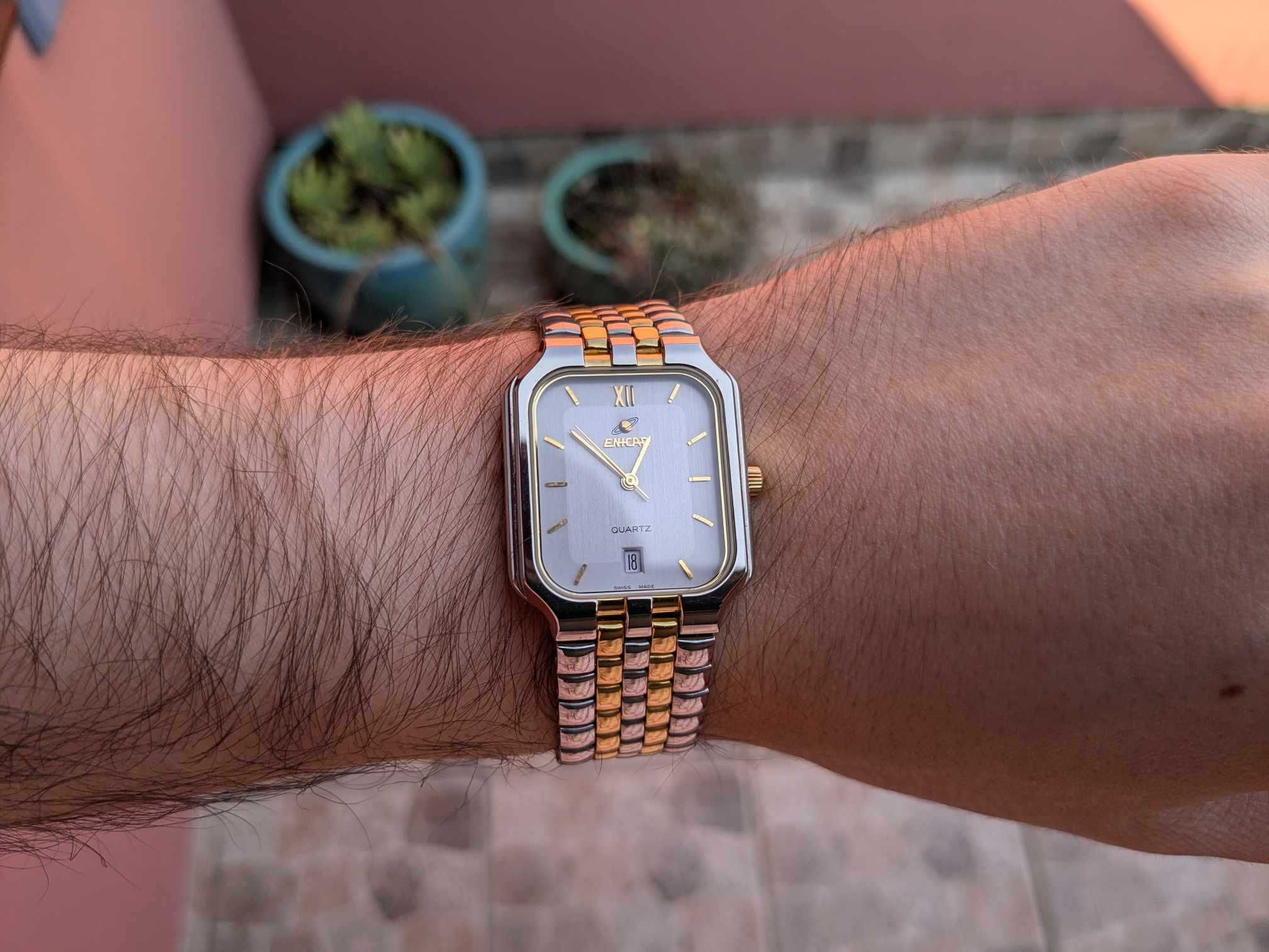Enicar bi-color tank szwajcarski zegarek w stylu Cartiera z lat 80