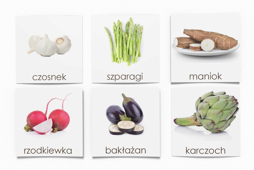 Karty trójdzielne Montessori mega zestaw - Warzywa - 42 zestawy kart